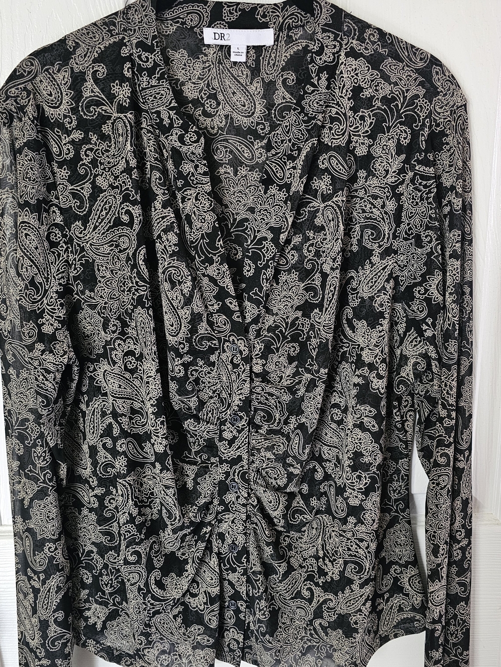 DR2 Black Shirt with Cream Paisley Print